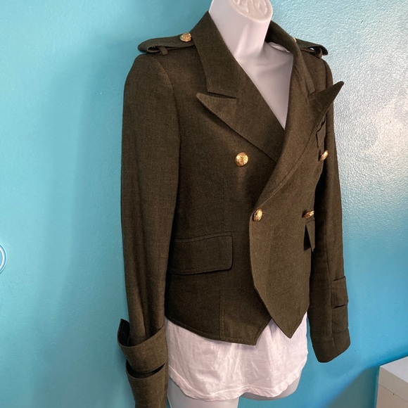 Smythe Womens Size 4 Olive Green Wool Blend Cropped Blazer Jacket $795